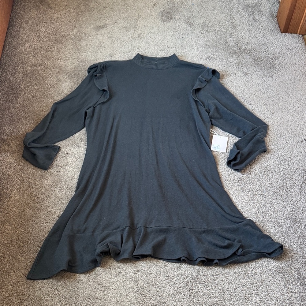 LC Lauren Conrad India Ink Gray Ruffle Hem Long Sleeve Dress SIZE XXL